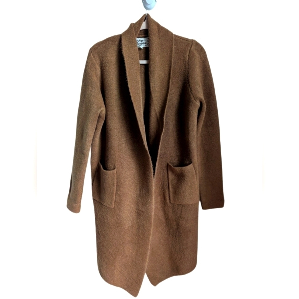 PINK MARTINI Camel Warm Wool Long Lined Open Front Knit Cardigan Extra-Small